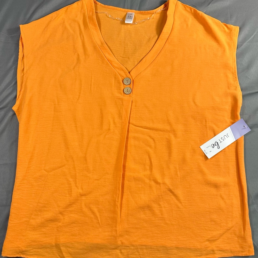 Just Be Orange Muscle Tee with Button Detail
